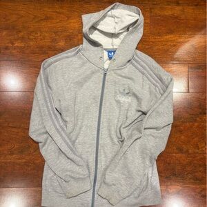 Y2K Adidas Light Gray 3 Stripe Zip-Up Hoodie
